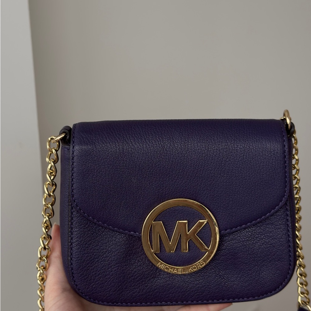 Michael Kors Dark Purple Crossbody Bag with Gold Accents